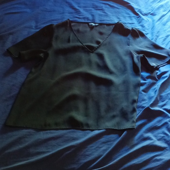 Express Black Short Sleeve V-Neck Shirt Sm Women | Color: Black | blouse - Picture 2 of 3